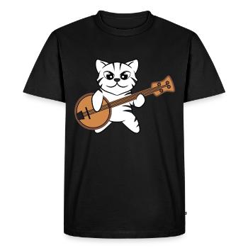 Cat with Guitar Music Kitty Funny Cat with Banjo - Men's Premium Organic T-Shirt - black - Front - Nico (187cm)