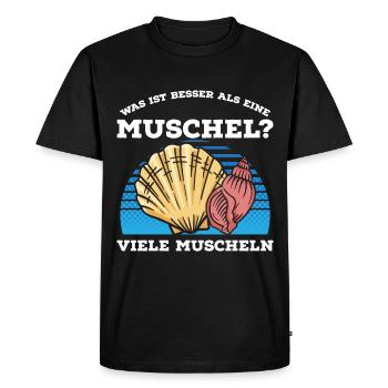 Was ist besser als eine Muschel? Viele Muscheln - Männer Premium Bio T-Shirt - Schwarz - Vorne - Nico (187cm)
