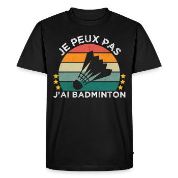 Je peux pas j' ai badminton cadeau badiste vintage - T-shirt Premium bio Homme - noir - Devant - Nico (187cm)