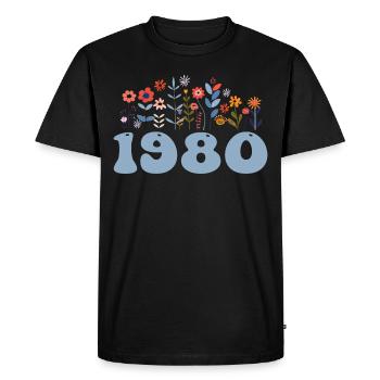 1980 Floral Pattern 1980 Floral Theme Flowers 1980 - Men's Premium Organic T-Shirt - black - Front - Nico (187cm)