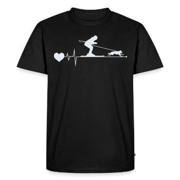 Dog Skijoring Skiing Winter Sport Heartbeat Pulse - Men's Premium Organic T-Shirt - black - Front - Nico (187cm)