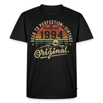 Anniversaire 1994 Millésime Août 1994 Cadeau 1994 - T-shirt Premium bio Homme - noir - Devant - Nico (187cm)