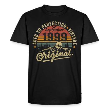 Septembre 1999 Anniversaire Septembre 1999 Septembre - T-shirt Premium bio Homme - noir - Devant - Nico (187cm)