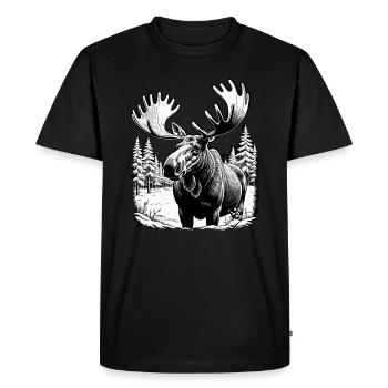 Orignal dans la forêt bois de Scandinavie noir blanc Älg - T-shirt Premium bio Homme - noir - Devant - Nico (187cm)