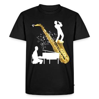 Morceau de musique de piano avec saxophone - T-shirt Premium bio Homme - noir - Devant - Nico (187cm)