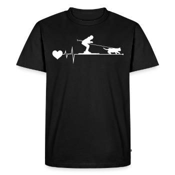 Cat Skijoring Skiing Winter Sport Heartbeat Pulse - Men's Premium Organic T-Shirt - black - Front - Nico (187cm)