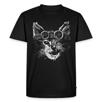 Chat cool en blanc - T-shirt Premium bio Homme - noir - Devant - Nico (187cm)