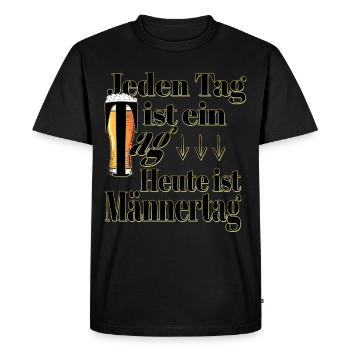 Chaque jour est un jour, aujourd’hui c’est la journée des hommes - bière - T-shirt Premium bio Homme - noir - Devant - Nico (187cm)