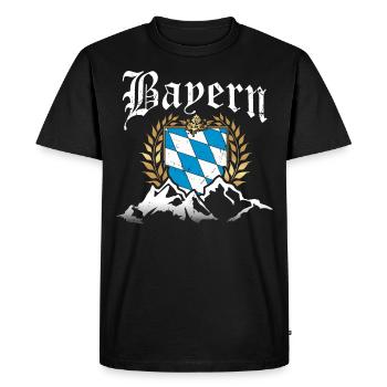 Freistaat Bayern Retro Berge Wappen Fahne Flagge - Männer Premium Bio T-Shirt - Schwarz - Vorne - Nico (187cm)