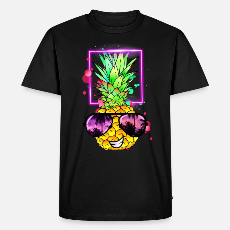 coole Ananas Retro Neon - Männer Premium Bio T-Shirt - Schwarz