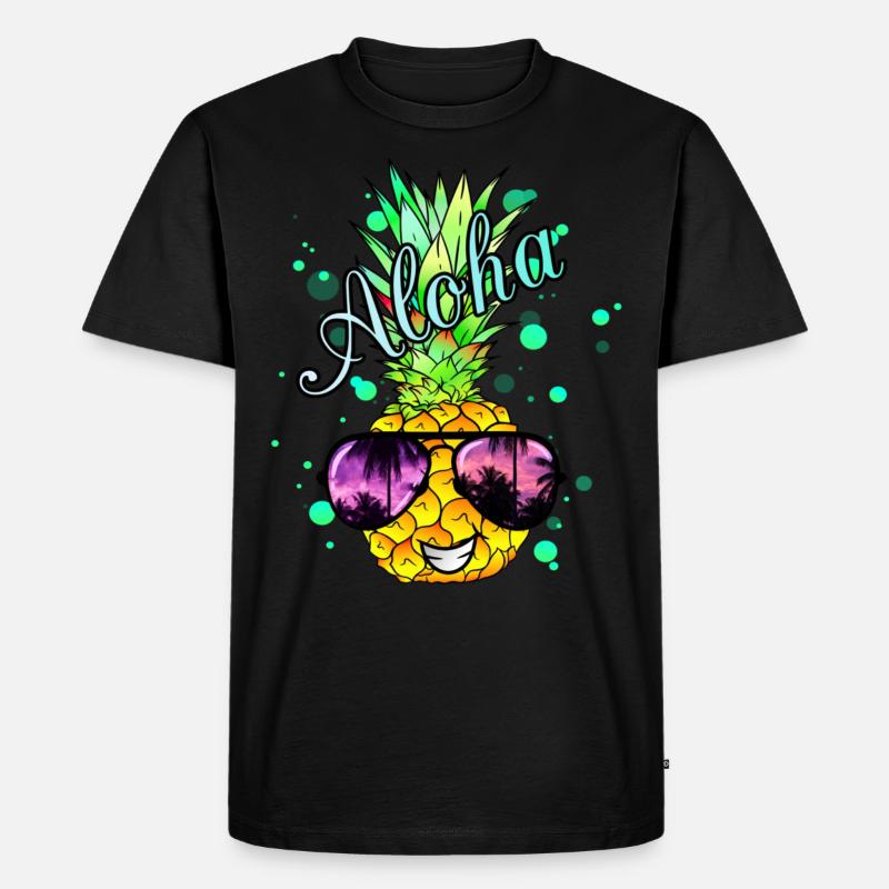 Aloha Ananas mit Farbspritzern - Männer Premium Bio T-Shirt - Schwarz