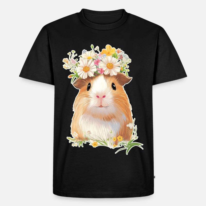 Cochon d’Inde avec des fleurs - T-shirt Premium bio Homme - noir