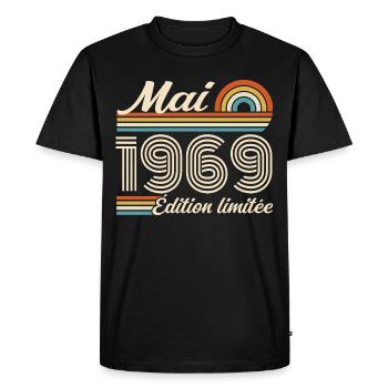 Cadeau Anniversaire 57 ans - Né mai 1969 - T-shirt Premium bio Homme - noir - Devant - Nico (187cm)