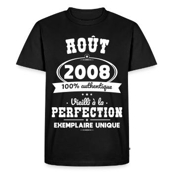 Anniversaire 18 ans - Août 2008 Perfection - T-shirt Premium bio Homme - noir - Devant - Nico (187cm)