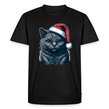 Chaton mignon portant un chapeau de Noël - T-shirt Premium bio Homme - noir - Devant - Nico (187cm)