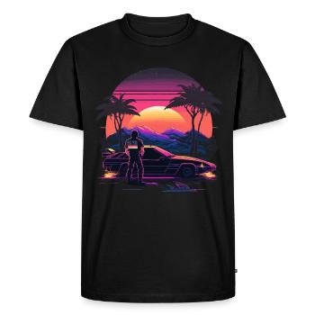 Vaporwave Sunset - Men's Premium Organic T-Shirt - black - Front - Nico (187cm)
