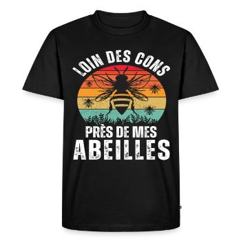 Loin des cons près de mes abeilles apiculteur - T-shirt Premium bio Homme - noir - Devant - Nico (187cm)