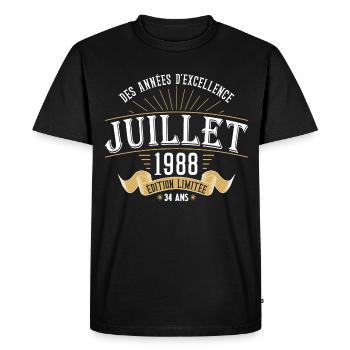 34 Ans Anniversaire Vintage Né(e) en Juillet 1988 - T-shirt Premium bio Homme - noir - Devant - Nico (187cm)