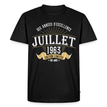 59 Ans Anniversaire Vintage Né(e) en Juillet 1963 - T-shirt Premium bio Homme - noir - Devant - Nico (187cm)