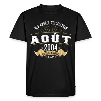 18 Ans Anniversaire Vintage Né(e) en Août 2004 - T-shirt Premium bio Homme - noir - Devant - Nico (187cm)