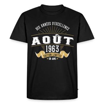 59 Ans Anniversaire Vintage Né(e) en Août 1963 - T-shirt Premium bio Homme - noir - Devant - Nico (187cm)