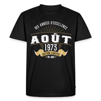 49 Ans Anniversaire Vintage Né(e) en Août 1973 - T-shirt Premium bio Homme - noir - Devant - Nico (187cm)
