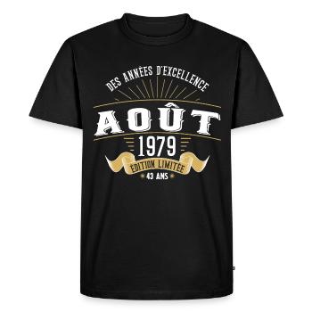 43 Ans Anniversaire Vintage Né(e) en Août 1979 - T-shirt Premium bio Homme - noir - Devant - Nico (187cm)
