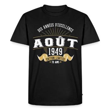 73 Ans Anniversaire Vintage Né(e) en Août 1949 - T-shirt Premium bio Homme - noir - Devant - Nico (187cm)
