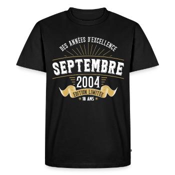 18 Ans Anniversaire Vintage Né(e) Septembre 2004 - T-shirt Premium bio Homme - noir - Devant - Nico (187cm)