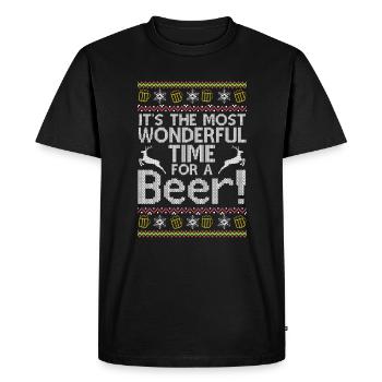 Christmas Sweater Best Time for Beer Fun - Men's Premium Organic T-Shirt - black - Front - Nico (187cm)
