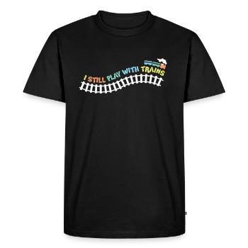 I still play with trains - Men's Premium Organic T-Shirt - black - Front - Nico (187cm)