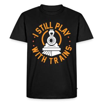 Les amateurs de trains jouent avec le chemin de fer - T-shirt Premium bio Homme - noir - Devant - Nico (187cm)