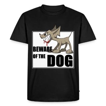 Drôle de chemise / autocollant de chien. Méfiez-vous du chien - T-shirt Premium bio Homme - noir - Devant - Nico (187cm)