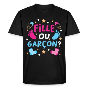 Garçon ou Fille Gender Reveal Baby Boy or Girl - T-shirt Premium bio Homme - noir - Devant - Nico (187cm)