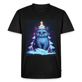 Hiver Chat Mignon Sapin de Noël Fairy Lights - T-shirt Premium bio Homme - noir - Devant - Nico (187cm)