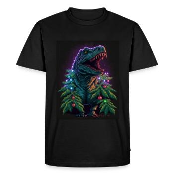 Dino T-Rex Christmas Tree Fairy Lights Winter - Men's Premium Organic T-Shirt - black - Front - Nico (187cm)