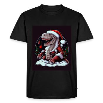 Dino T-Rex Christmas Tree Fairy Lights Winter - Men's Premium Organic T-Shirt - black - Front - Nico (187cm)