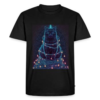 Hiver Chat Mignon Sapin de Noël Fairy Lights - T-shirt Premium bio Homme - noir - Devant - Nico (187cm)