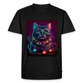 Hiver Chat Mignon Sapin de Noël Fairy Lights - T-shirt Premium bio Homme - noir - Devant - Nico (187cm)