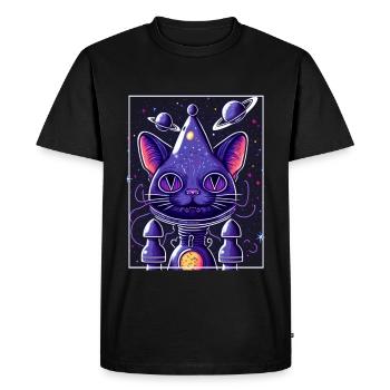 Cat Space Astronaut Space Neon Rockets - T-shirt Premium bio Homme - noir - Devant - Nico (187cm)