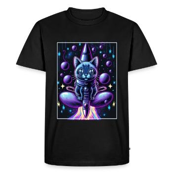 Cat Space Astronaut Space Neon Rockets - T-shirt Premium bio Homme - noir - Devant - Nico (187cm)