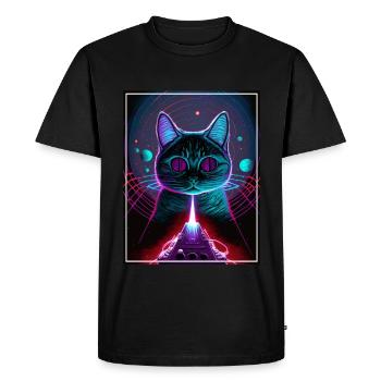Cat Space Astronaut Space Neon Rockets - T-shirt Premium bio Homme - noir - Devant - Nico (187cm)