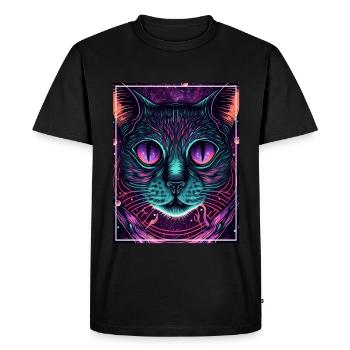 Cat Space Astronaut Space Neon Rockets - T-shirt Premium bio Homme - noir - Devant - Nico (187cm)