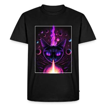 Cat Space Astronaut Space Neon Rockets - T-shirt Premium bio Homme - noir - Devant - Nico (187cm)