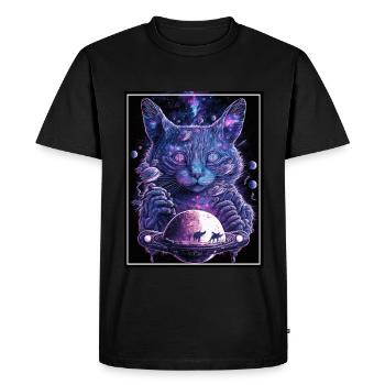Cat Space Astronaut Space Neon Rockets - T-shirt Premium bio Homme - noir - Devant - Nico (187cm)