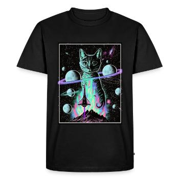 Cat Space Astronaut Space Neon Rockets - T-shirt Premium bio Homme - noir - Devant - Nico (187cm)
