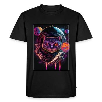 Cat Space Astronaut Space Neon Rockets - T-shirt Premium bio Homme - noir - Devant - Nico (187cm)