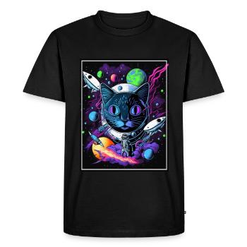Cat Space Astronaut Space Neon Rockets - T-shirt Premium bio Homme - noir - Devant - Nico (187cm)