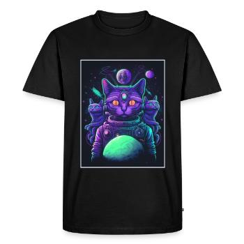 Cat Space Astronaut Space Neon Rockets - T-shirt Premium bio Homme - noir - Devant - Nico (187cm)