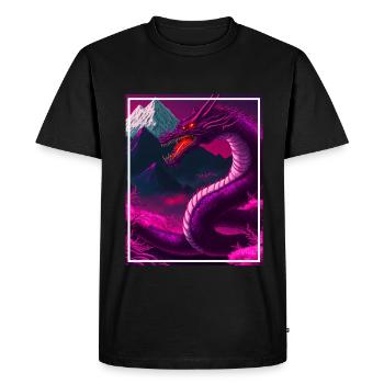 Dragon Japon Cerisier Fleur Montagnes Neon Rétro Fable - T-shirt Premium bio Homme - noir - Devant - Nico (187cm)